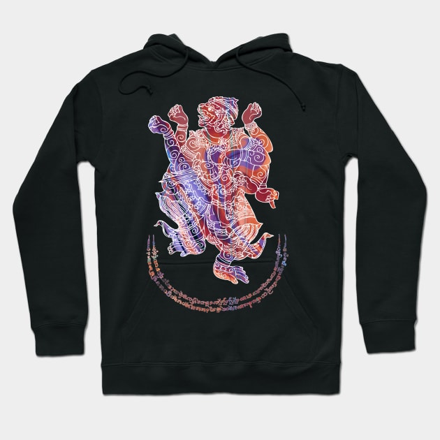 Hanuman Spiritual Sak Yant Colorful Abstract Design Hoodie by VintCam